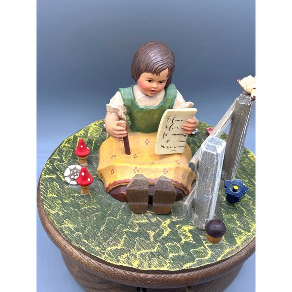 Vtg Anri Thorens Swiss Music Box Girl Writing Raindrops Keep Falling On My Head - Picture 3 of 11